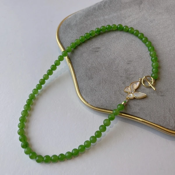 5-6mm蝴蝶贝贝和田玉碧玉项链气质时尚百搭绿色