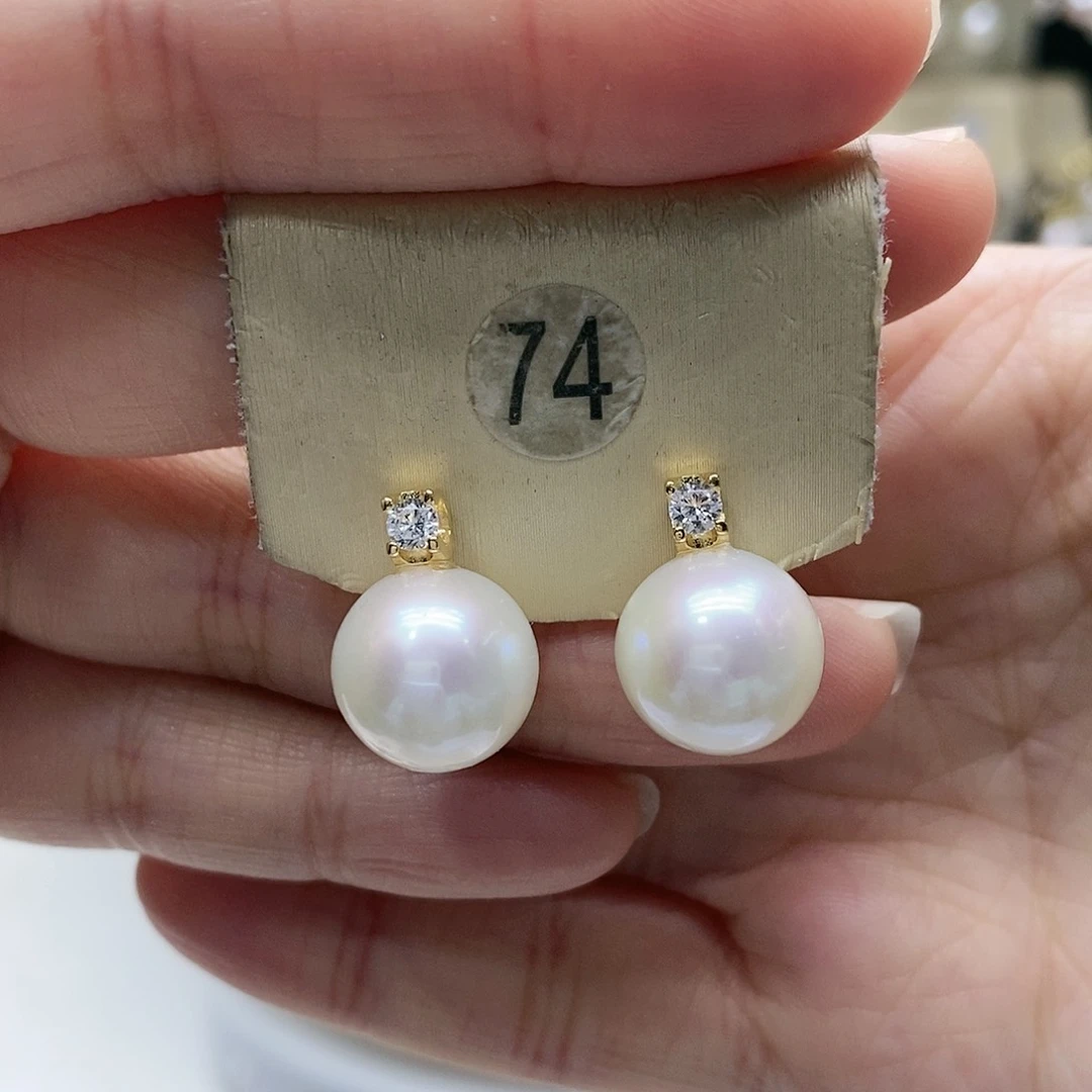 淡水珍珠耳饰银S925镀金镶嵌