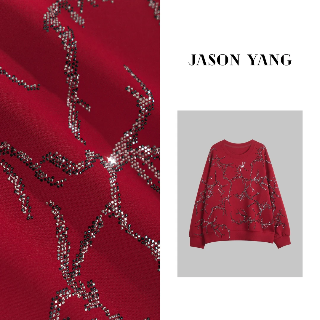 丽丽家  春秋新款欧货重工烫钻百搭卫衣