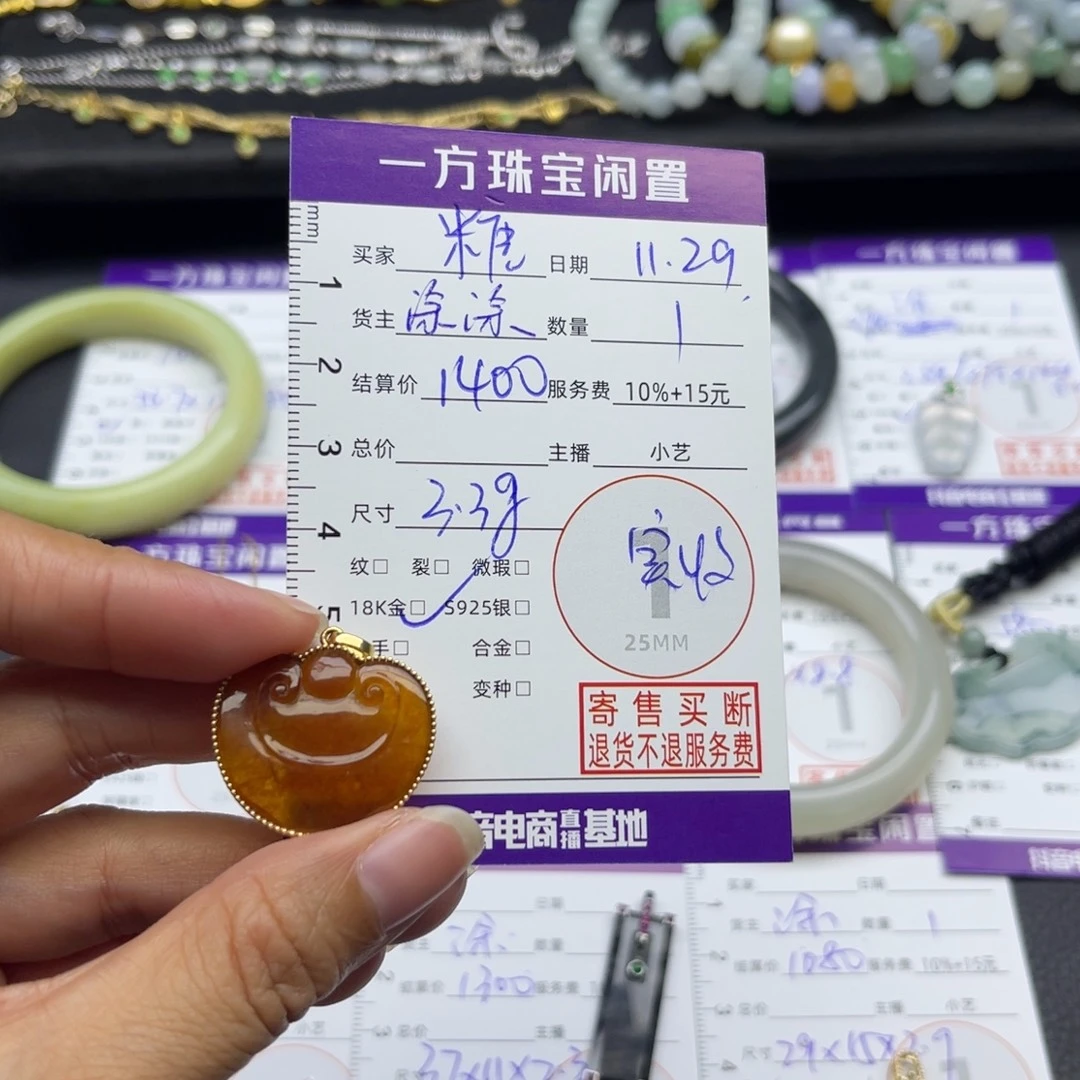 糖***萱翡翠18K金镶嵌颈饰