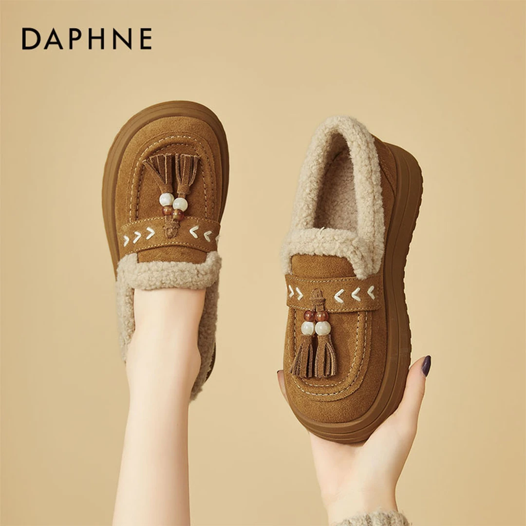 达芙妮厚底勃肯鞋女2025冬季加绒保暖低帮棉鞋复古百搭休闲乐福鞋