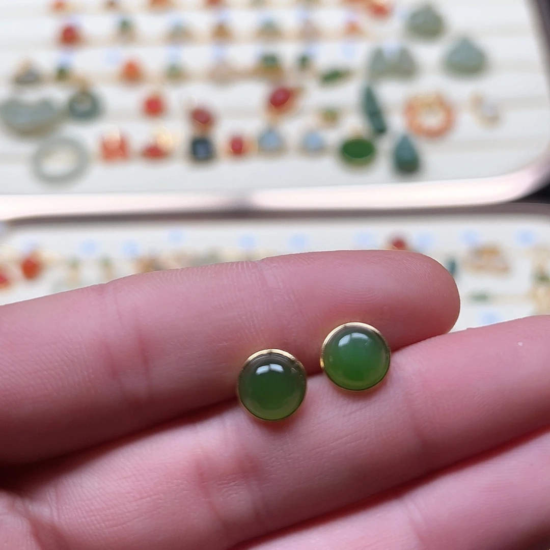 和田玉耳饰银S925镶嵌