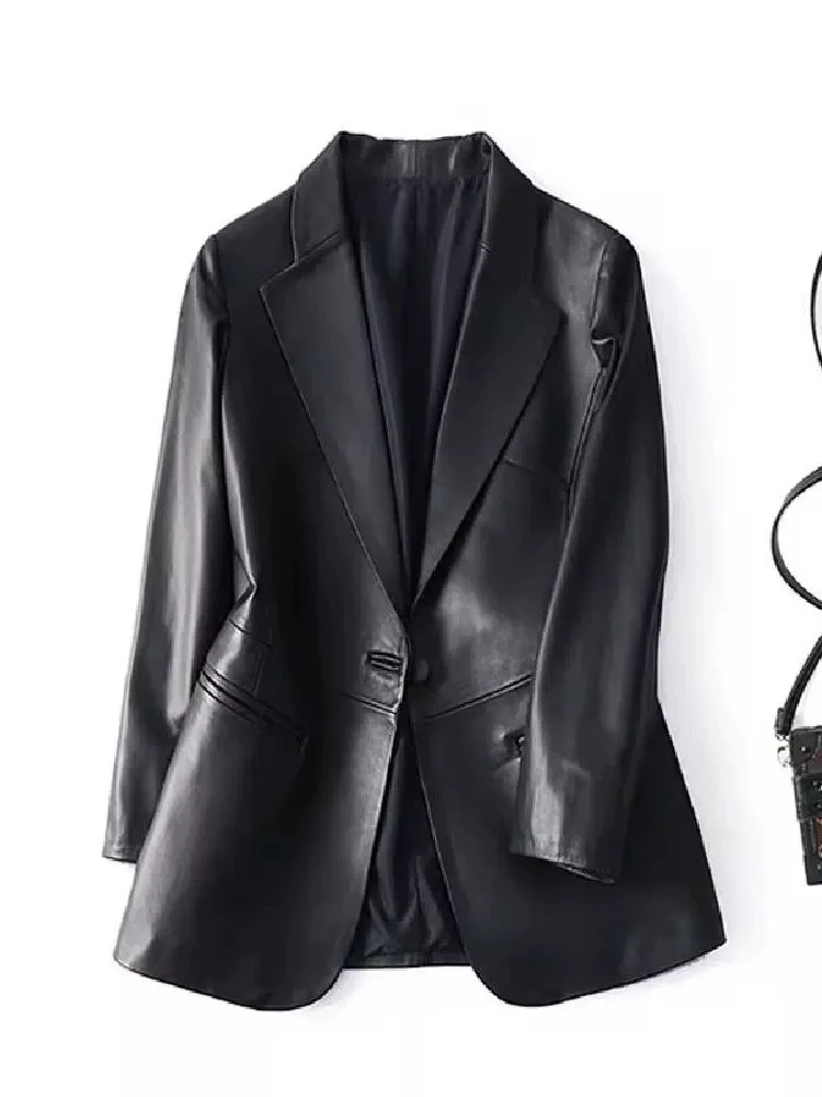 【房房工厂店】22023秋冬女士皮衣气质春季感皮西装冬季