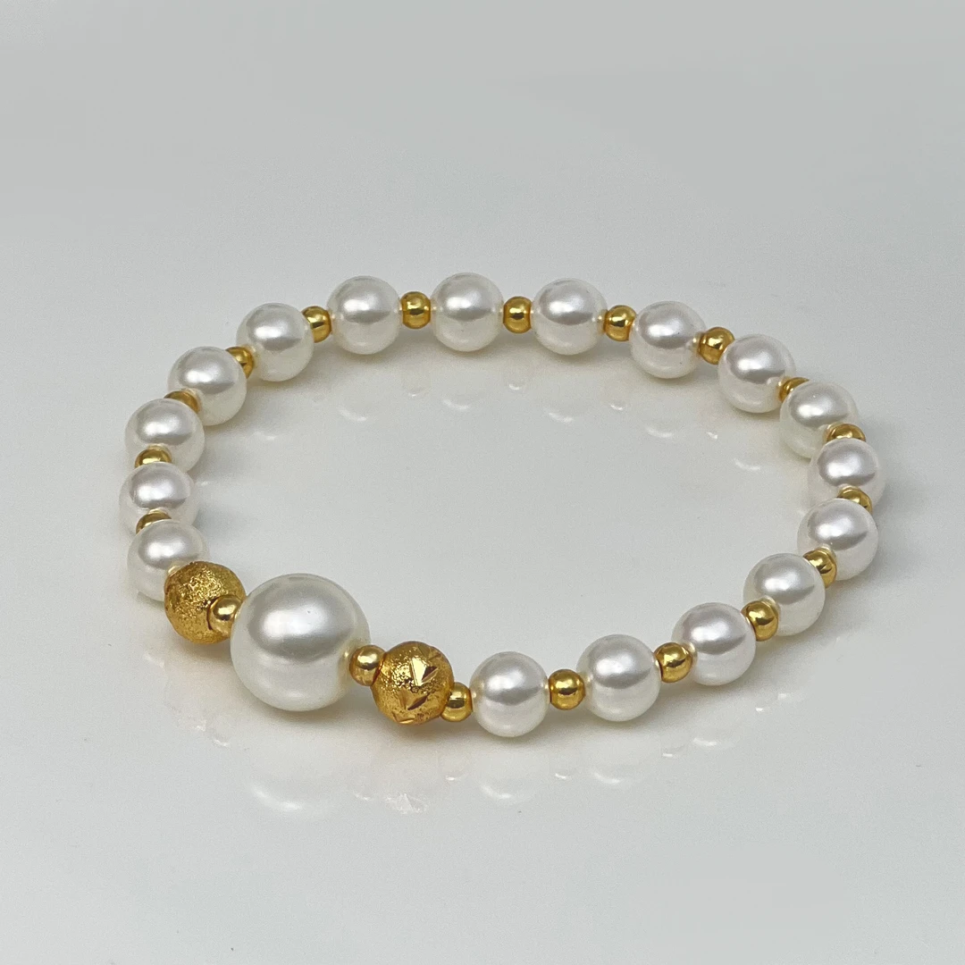 铜合金仿珍珠手链 6-10mm菠萝弹力绳手链精致百搭优雅 F1-008