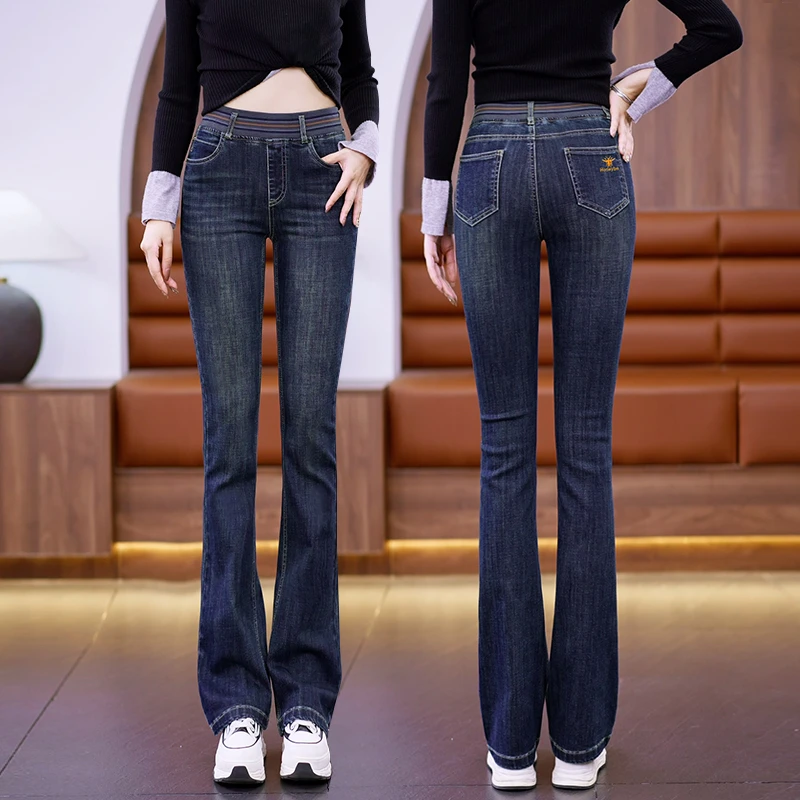 2025新款爆款高腰窄版微喇裤时尚修身显瘦弹力松紧腰微喇叭裤子