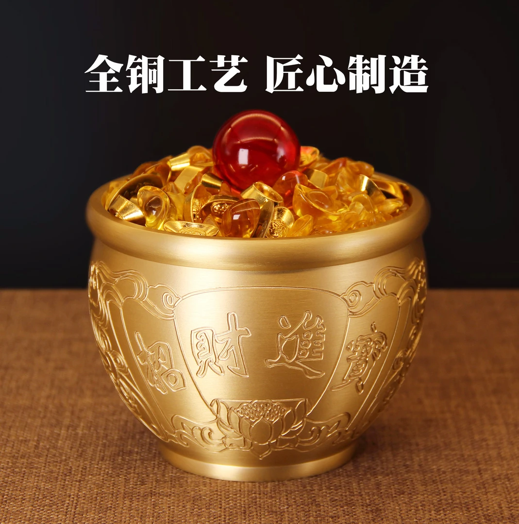 壹心铜 《招财进宝米缸》 纯铜米缸百福缸 玄关客厅家居摆件