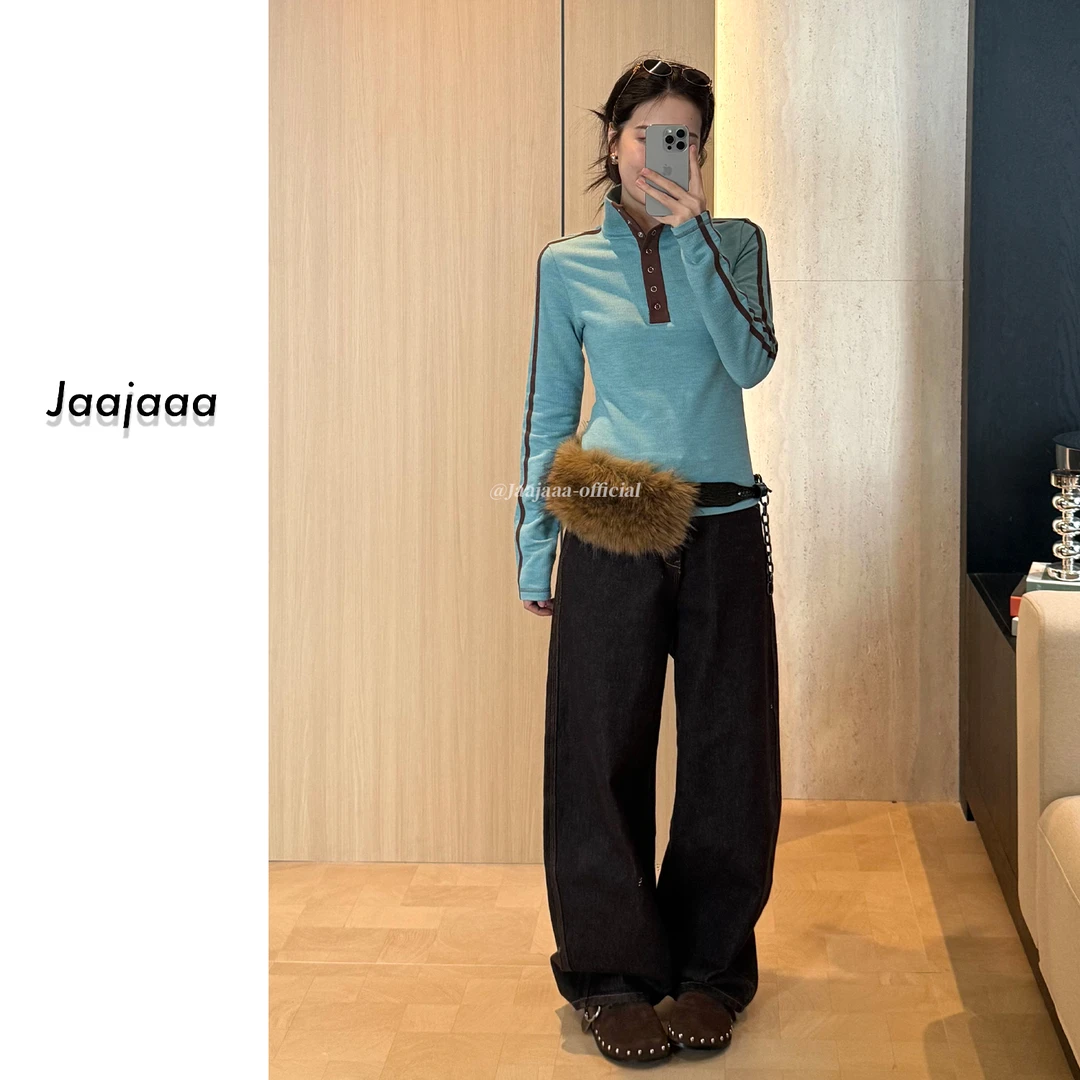 Jaajaaa霜吟秋颂  小众设计钉扣秋冬针织高领长袖百搭毛衣/ABE