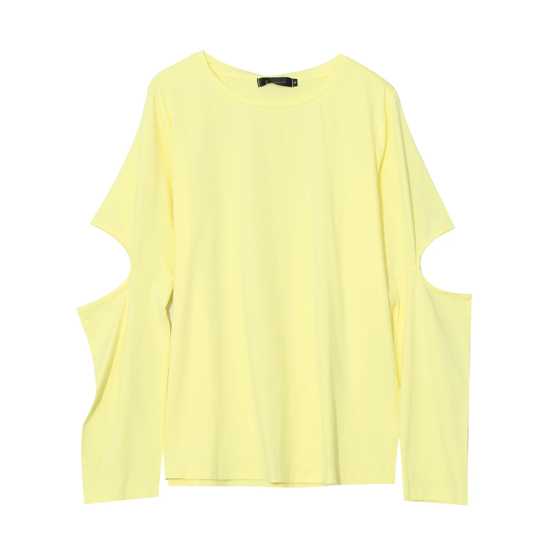 W674大码女装韩版气质切袖T恤胖MM春季新款200斤通勤叠穿打底