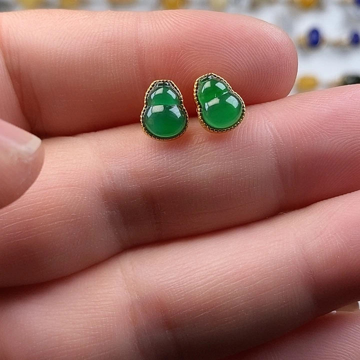 翡翠银S925镀金镶嵌耳饰