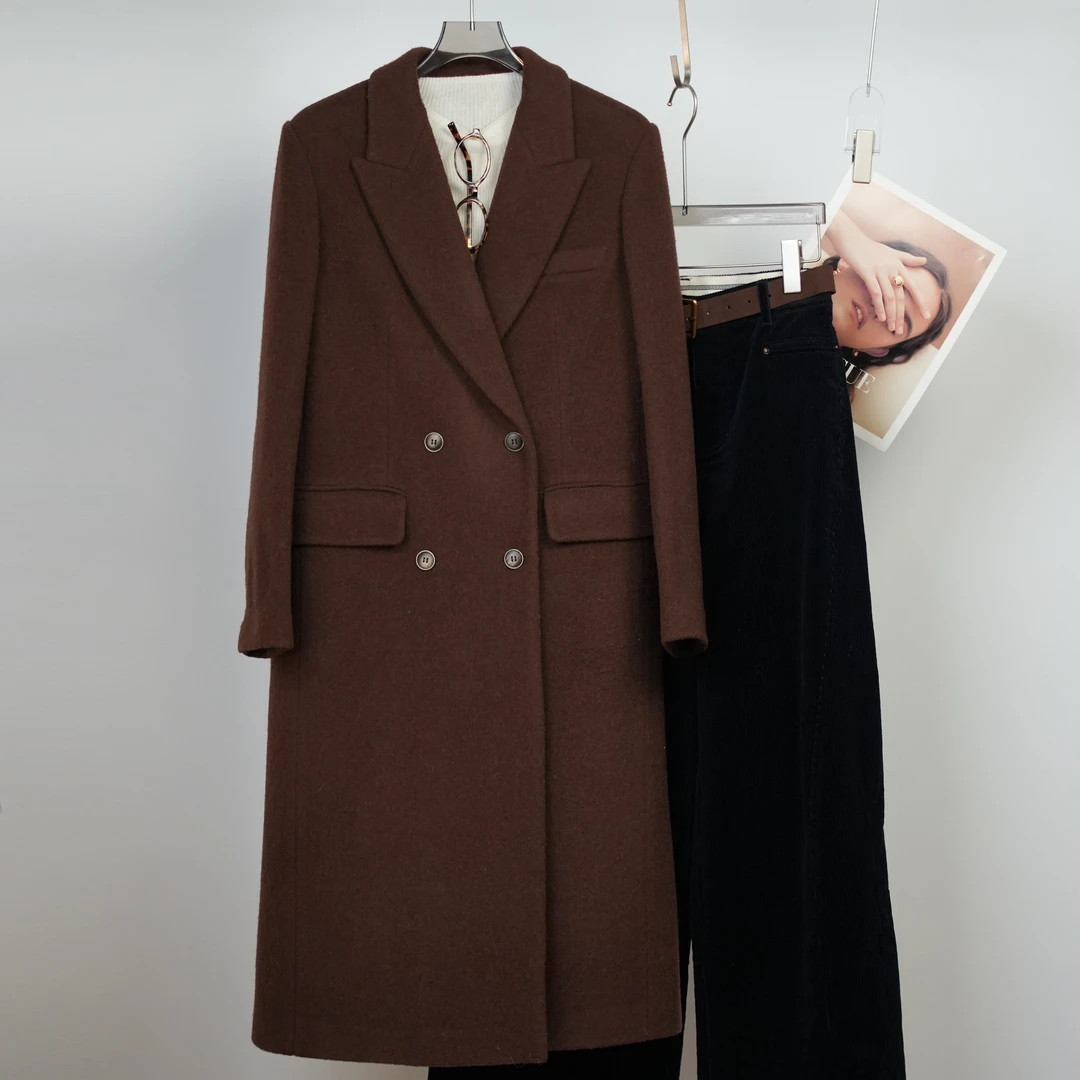 【绒境】秋冬新款全羊毛大衣戗驳领气质款时尚大气纯色大衣LW83931