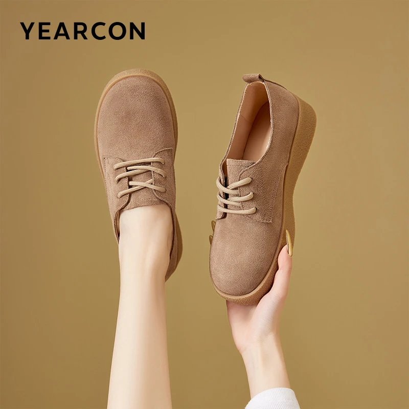 意尔康正品真皮女鞋2025春季新款小皮鞋平底浅口系带鞋舒适妈妈鞋