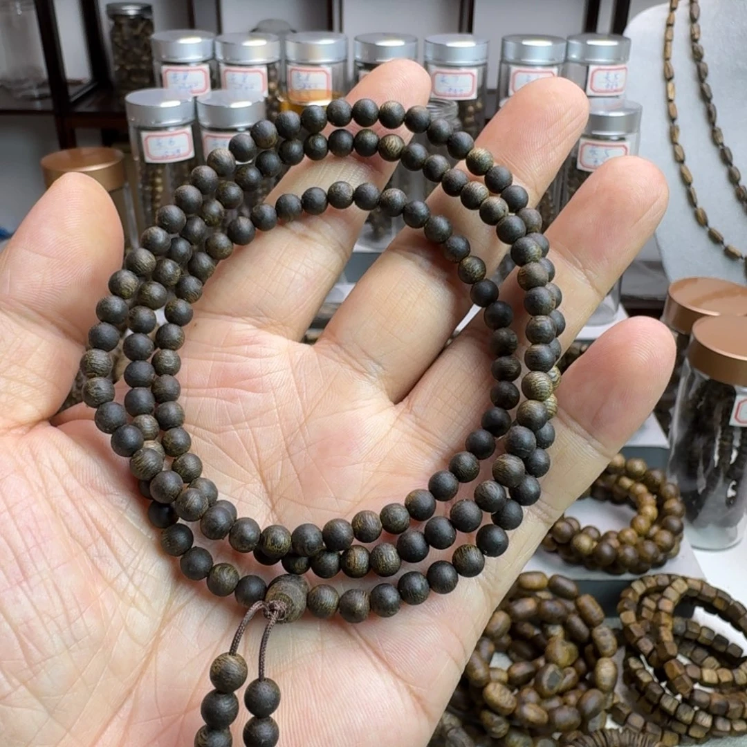 沉香碎屑沉香?*?奇楠圆珠沉水多圈5MM发一