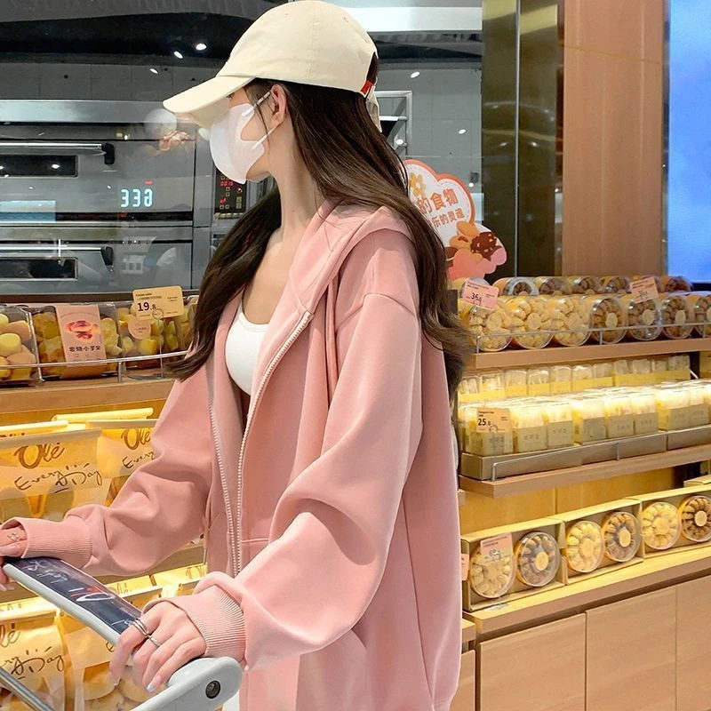 连帽连帽卫衣女春秋款新款宽松休闲慵懒风小个子开衫美式秋季外套