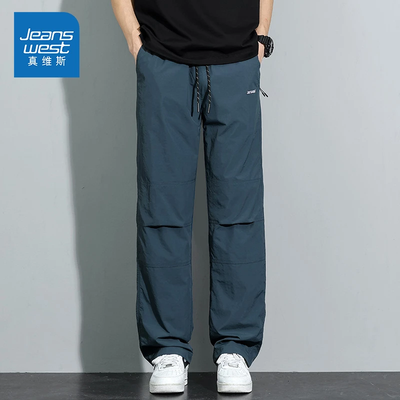 Jeanswest/真维斯男士潮流百搭舒适贴标休闲裤夏季宽松简约阔腿裤