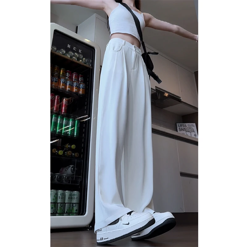 白色冰丝西装裤男女2025夏季高腰微喇高级感阔腿裤宽松垂感休闲裤