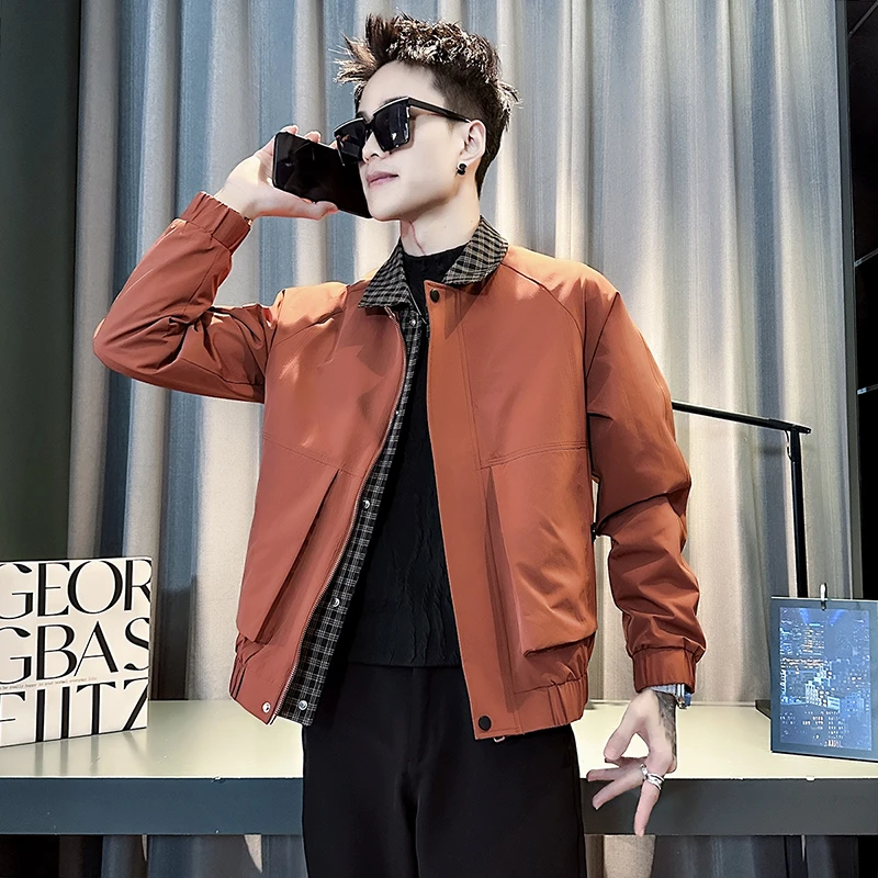 假两件外套男款春秋季爆款2025新款潮牌拼接格子外衣痞帅男装夹克