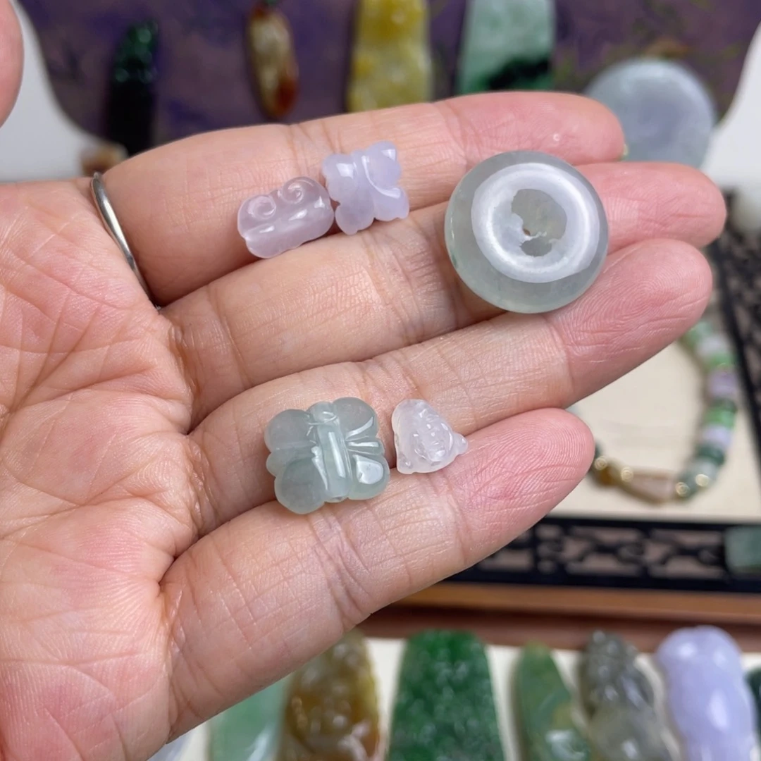 喵***)翡翠挂件未镶嵌平安扣小配件一手