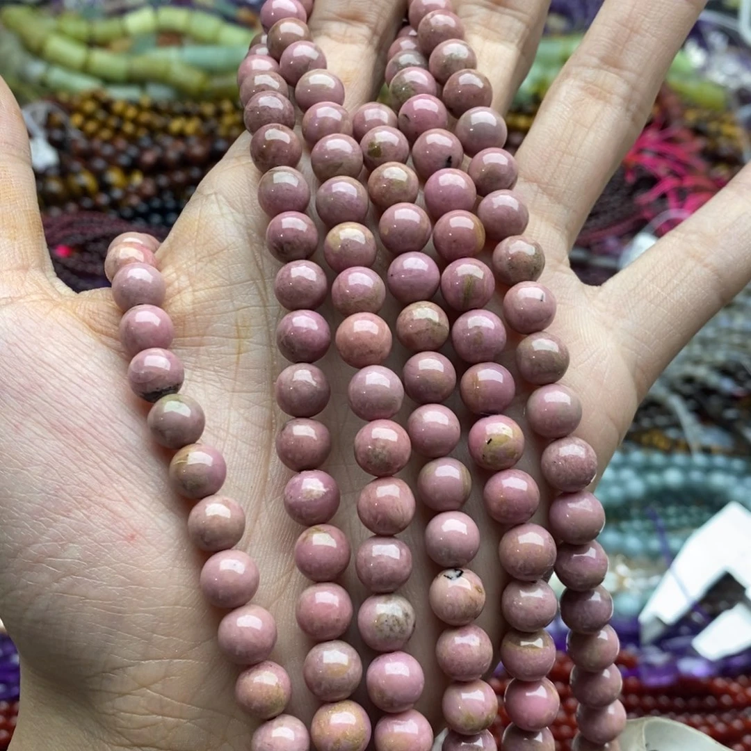 玛瑙/玉髓未镶嵌珠宝半成品一条天然8mm粉蔷薇石圆珠
