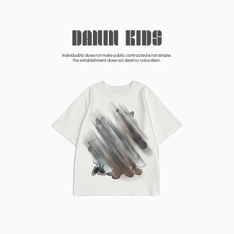 【嗒囜】230克罗赛拉双面棉~细腻透气 女童夏装新款宽松印花短袖T恤