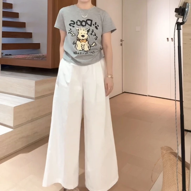 夏季气质显瘦正肩百搭休闲舒适透气狗T恤+气泡休闲裤LK2503023