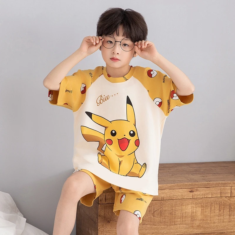 伊束姿男童睡衣夏季中大童薄款儿童宝宝纯棉睡衣男孩夏天家居服