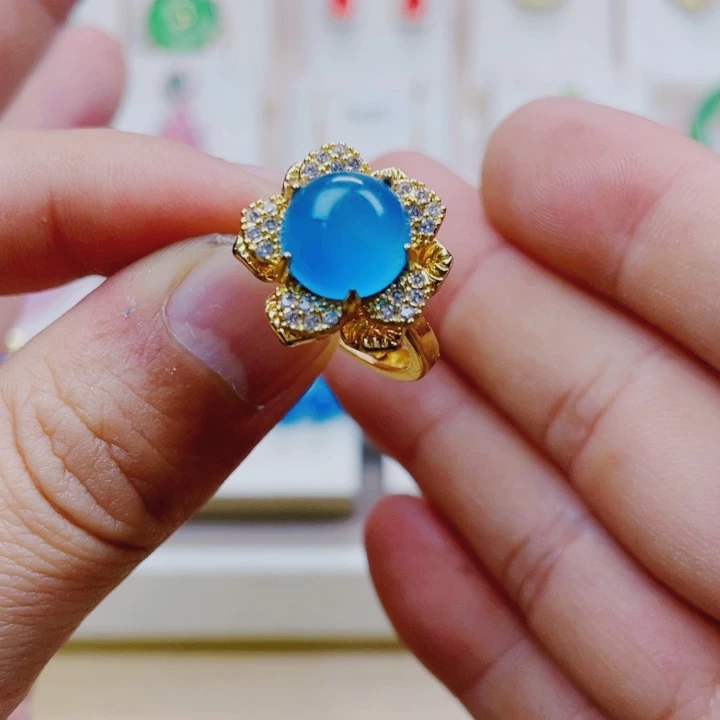 玛瑙/玉髓戒指合金蓝色戒指