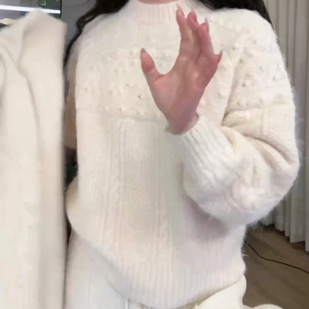 2025新款立体钩花半高领针织衫上衣百搭打底毛衣LK2501052