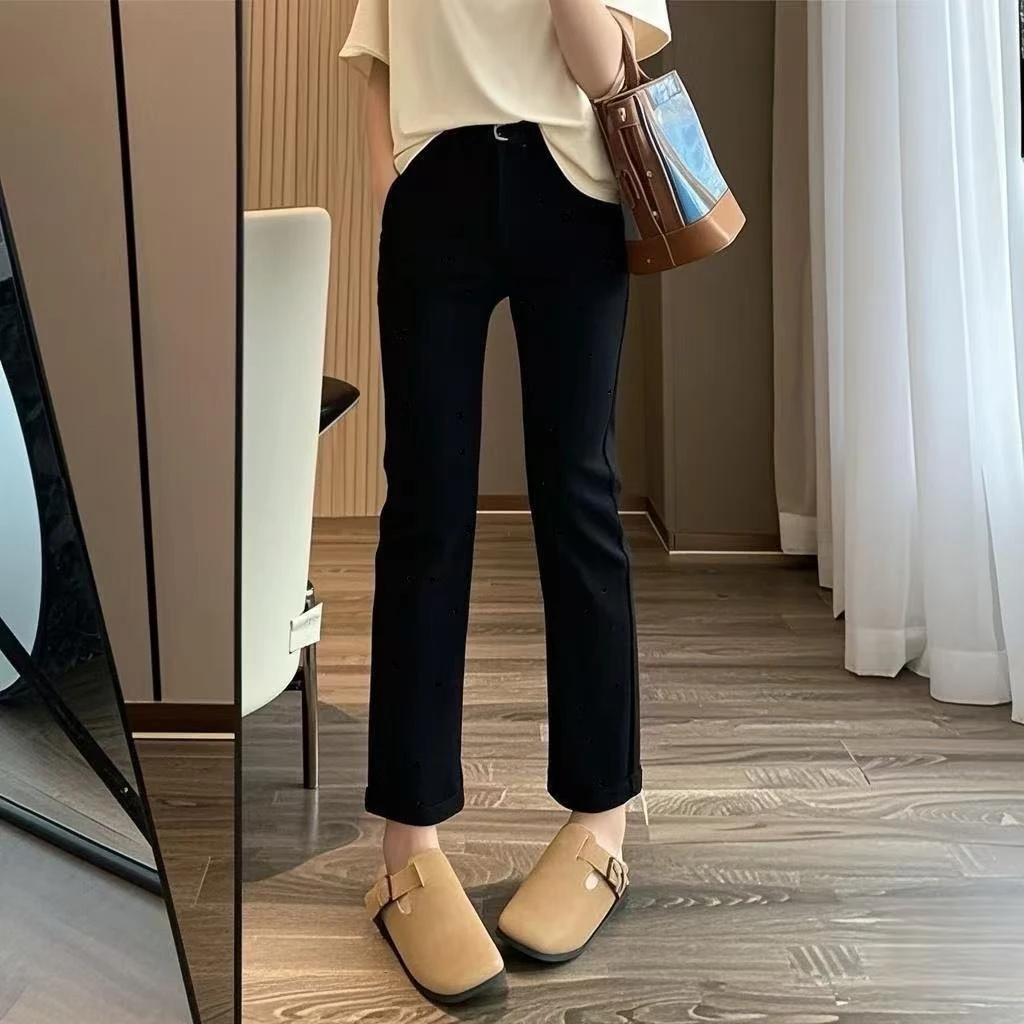 牛仔裤女2025夏季新款高腰显瘦百搭弹力直筒显瘦黑白色烟管裤子