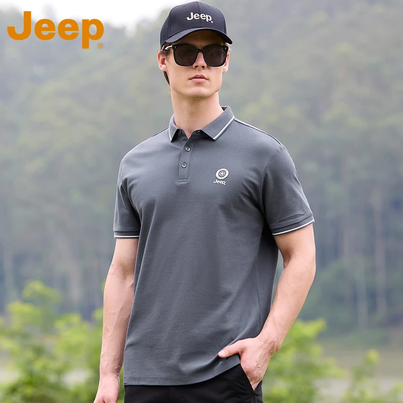 Jeep吉普正品男士短袖t恤2025年夏季索罗娜上衣服桑蚕丝polo衫男T