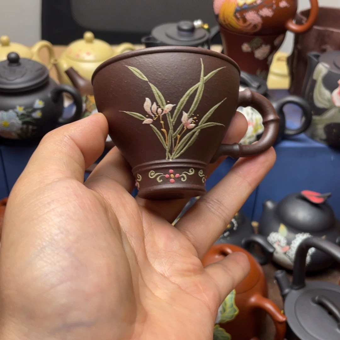 紫泥茶杯紫砂主人杯100cc