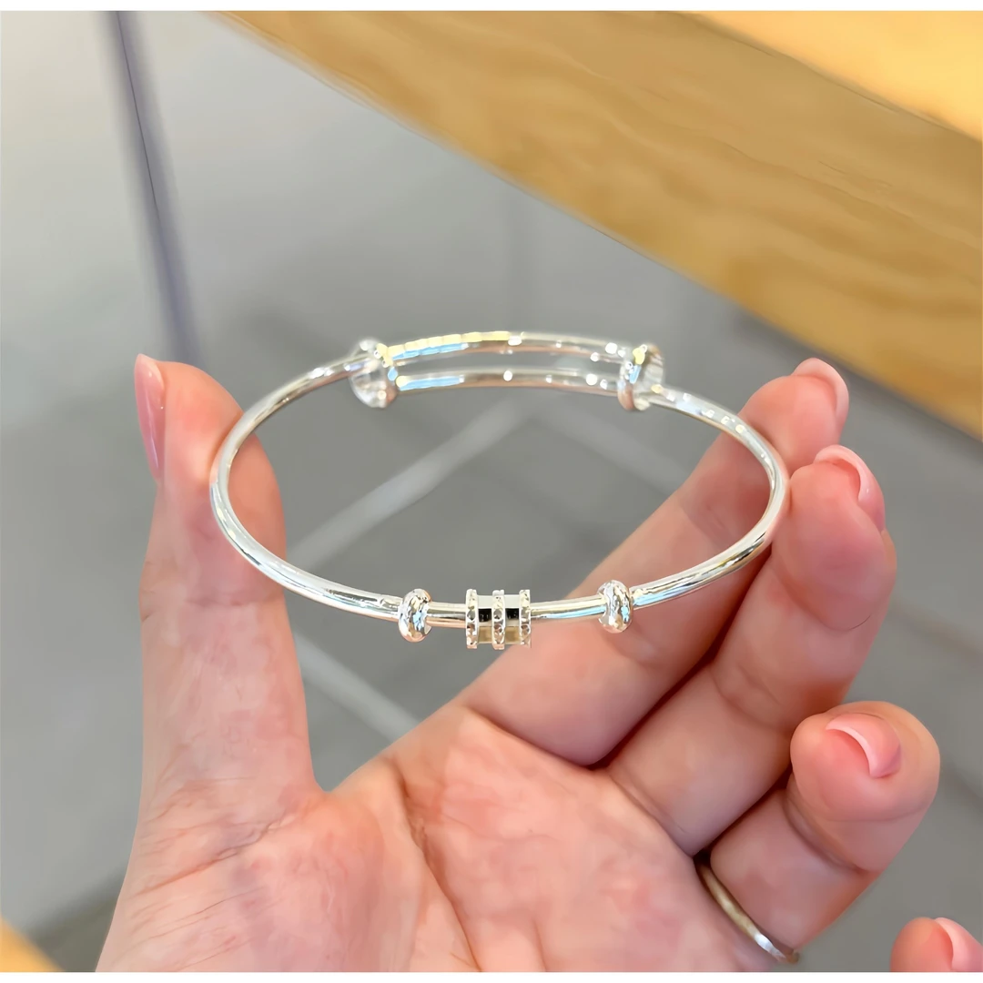 足银手镯 新款小蛮腰手镯纯银s9999足银手镯子实心七夕送女友