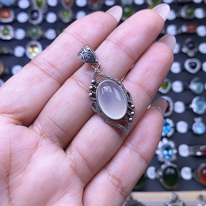 岫玉颈饰银S925镶嵌吊坠