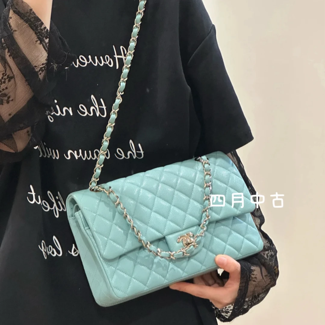 95新 Chanel/香奈儿 Tiffany蓝鱼子酱cf中号 卡标齐 29开 大全套