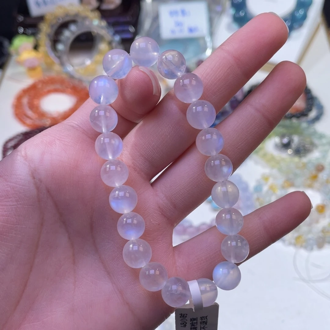 未镶嵌手链水晶奶体强光蓝月光9mm