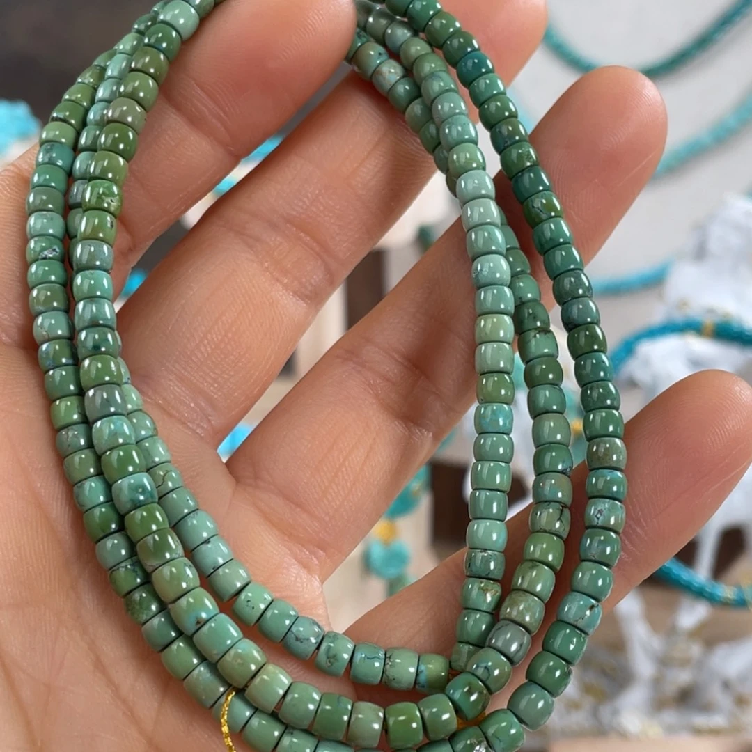绿松石未镶嵌套链菜籽绿直切108
