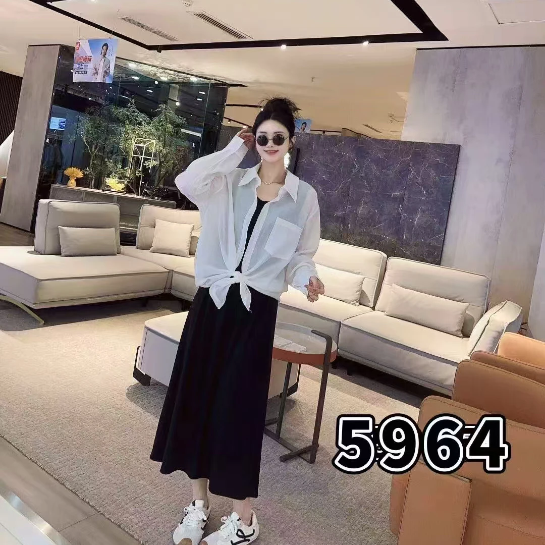5964-2025年夏季新款时尚洋气显瘦防晒衬衫+连衣裙两件套