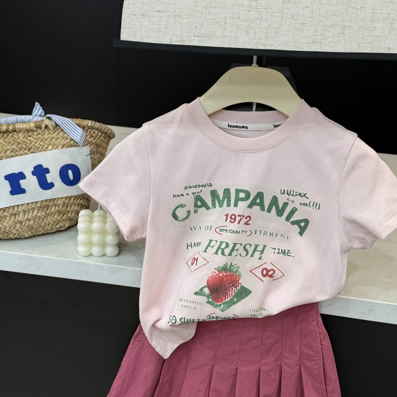 【现货】leomama女童草莓印花短袖夏季儿童韩版套头半袖洋气上衣t恤