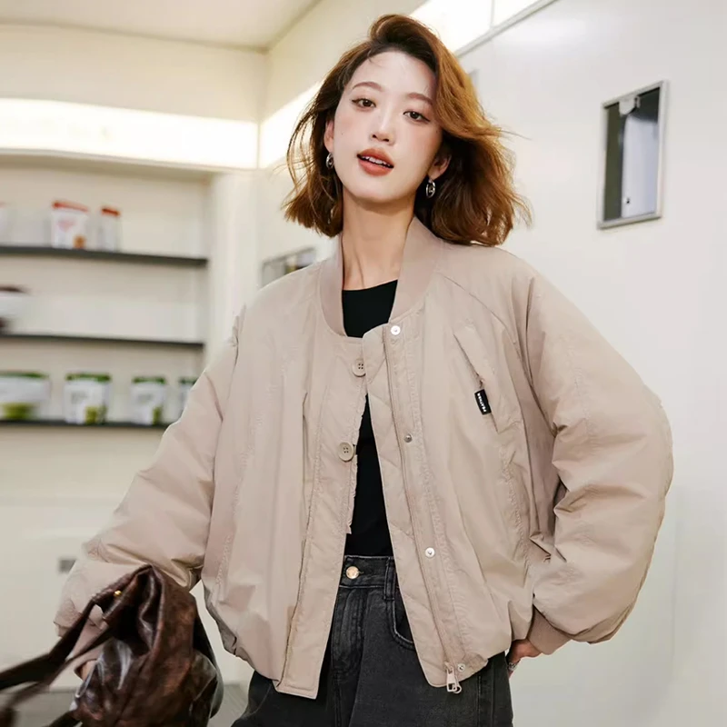 【温暖有型】早春90白鸭绒休闲减龄百搭棒球领羽绒外套A7511#892F06