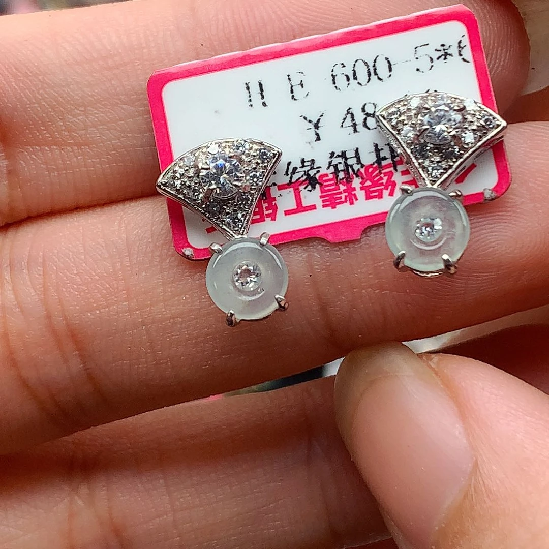 翡翠戒指银S925镶嵌天然翡翠耳饰