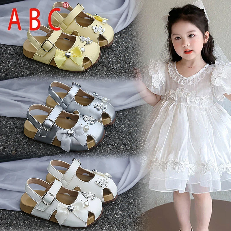 ABC女童包头凉鞋2025夏季新款宝宝镂空时尚公主鞋小女孩勃肯凉鞋
