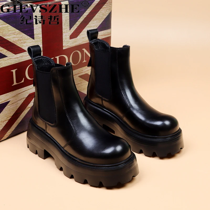 纪诗哲马丁靴男秋冬加绒烟筒靴百搭真皮短秋冬男士英伦加绒马丁靴