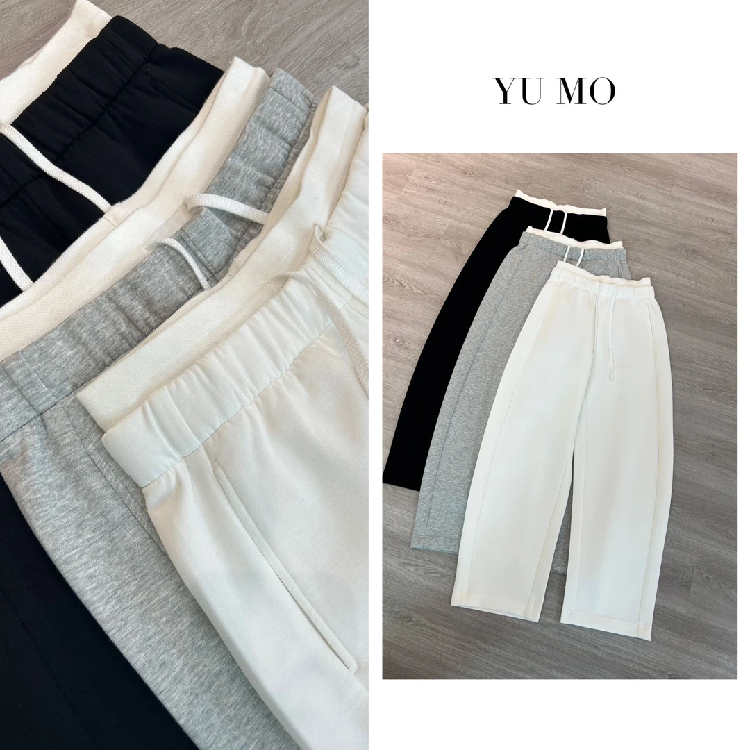 秋季MO&CO拼接双腰头 撞白窄版弯刀裤松弛感休闲风显瘦百搭女裤