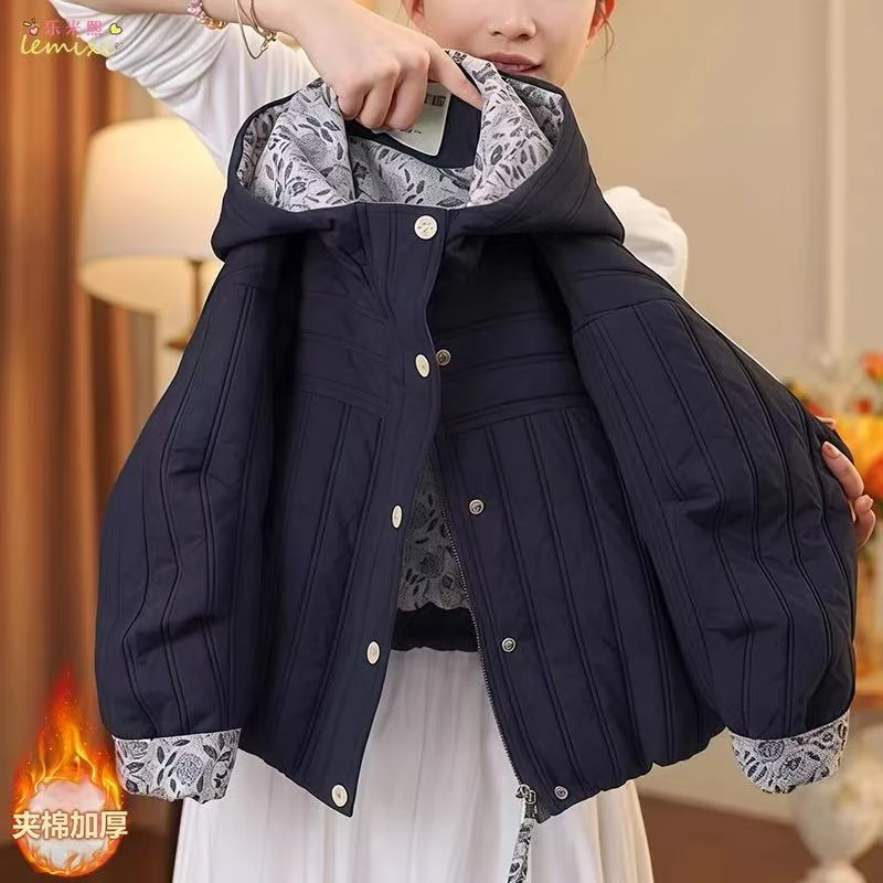 女童夹棉外套秋冬2025新款加厚连帽冬装衣服儿童冬季洋气百搭棉服