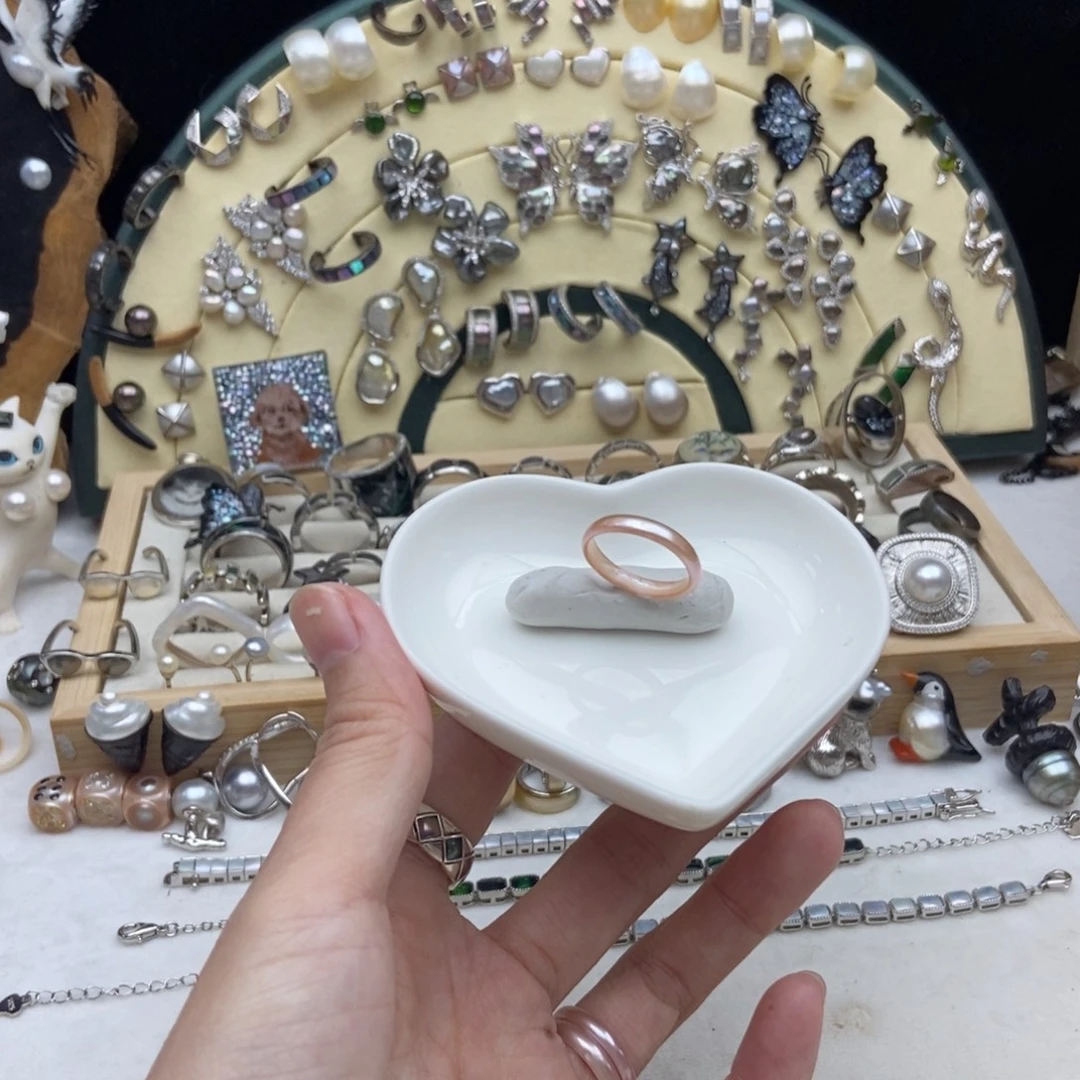 画框未镶嵌淡水珍珠蔷薇粉珍珠尾戒10号