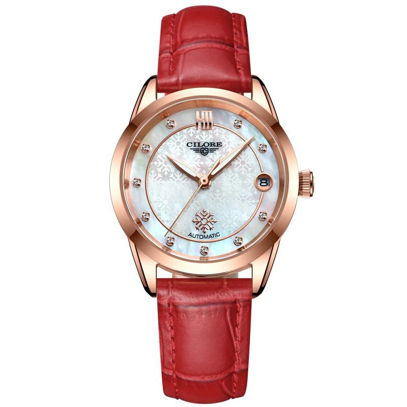 雪花系列 女士全自动机械表镶钻日历款贝母盘（不不）