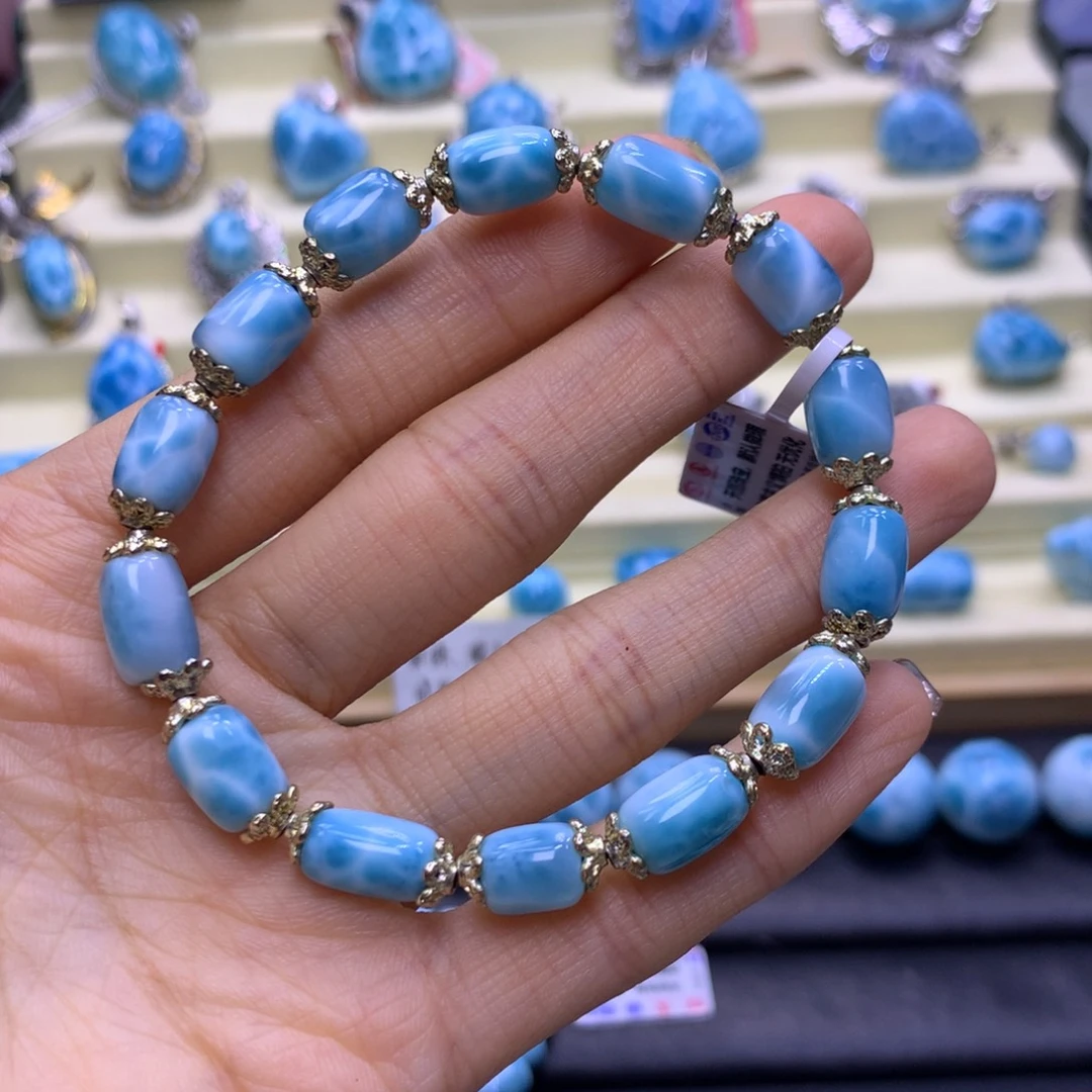 未镶嵌针钠钙石（海纹石）手链精品桶珠手链7m