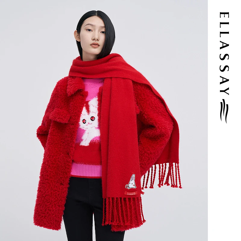 【贤哥专属】歌力思早春新春红温暖绒面翻领毛呢大衣EWV341D00200