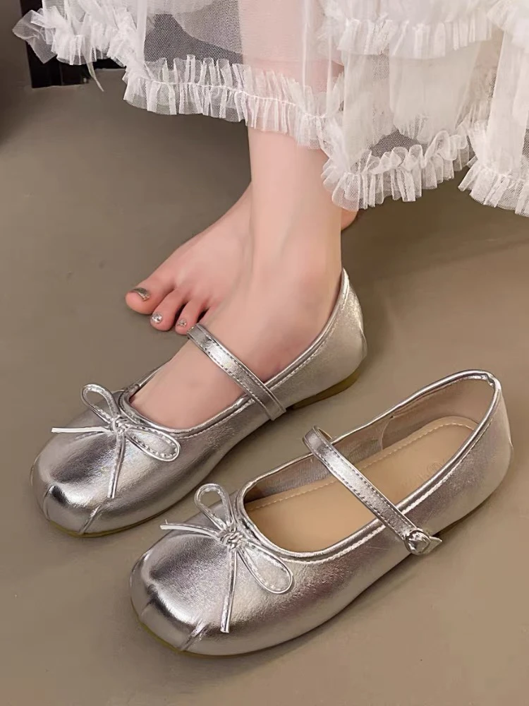法式平底芭蕾舞浅口蝴蝶结单鞋女褶皱配裙子jk玛丽珍鞋B21-1