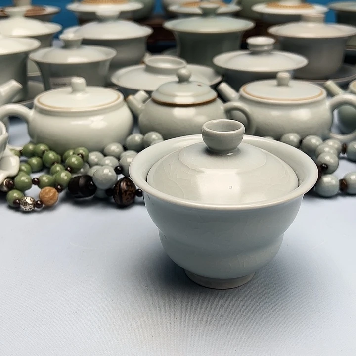 杯仿古月白釉福禄盖碗原矿原釉原产地