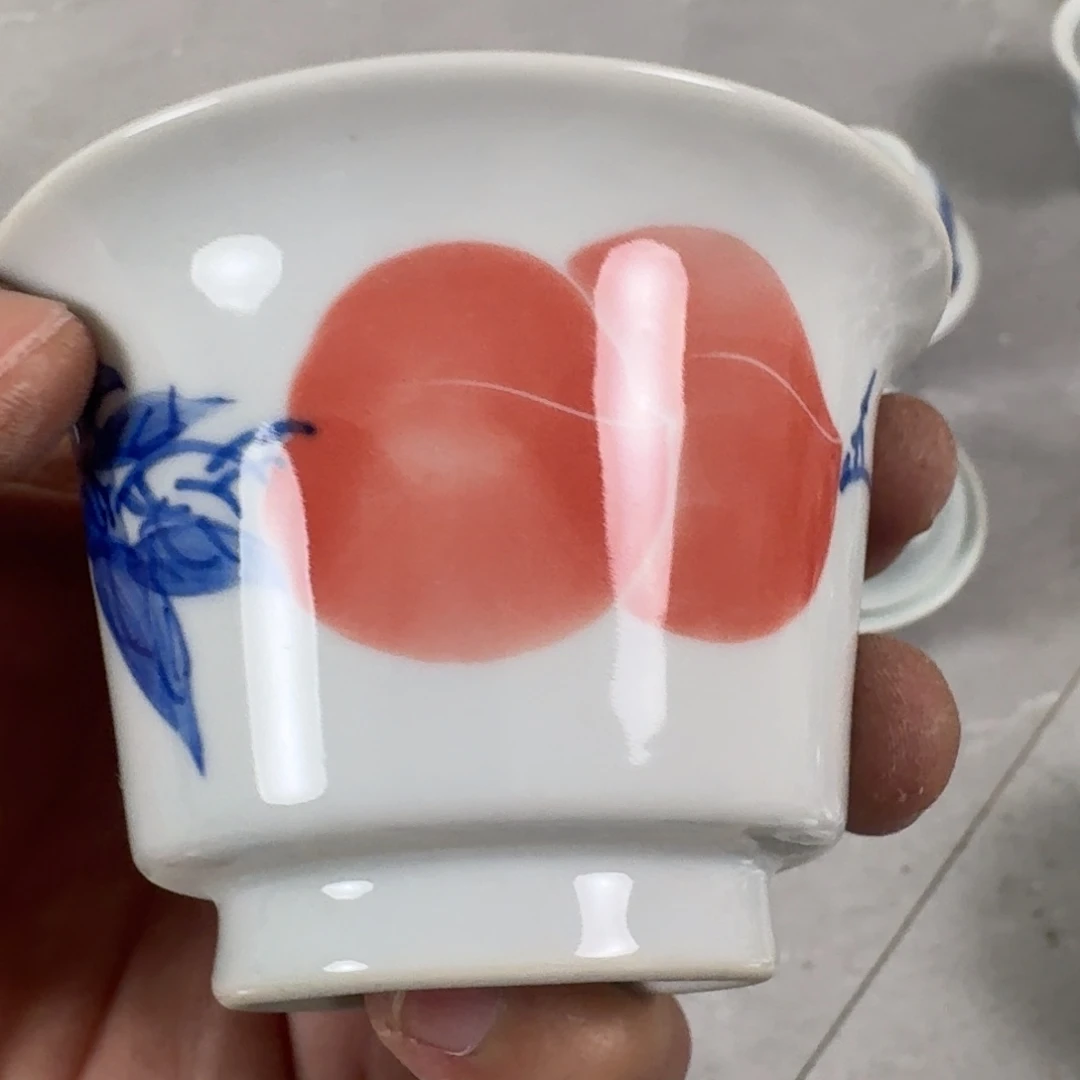 摆件手工手绘桃子两才盖碗